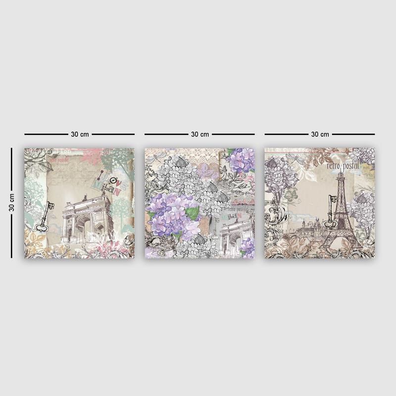 Dekorativ Canvasbilde 3-Deler 30x30 cm - Flerfarget - Interiør - Maleri & posters - Lerretsbilder