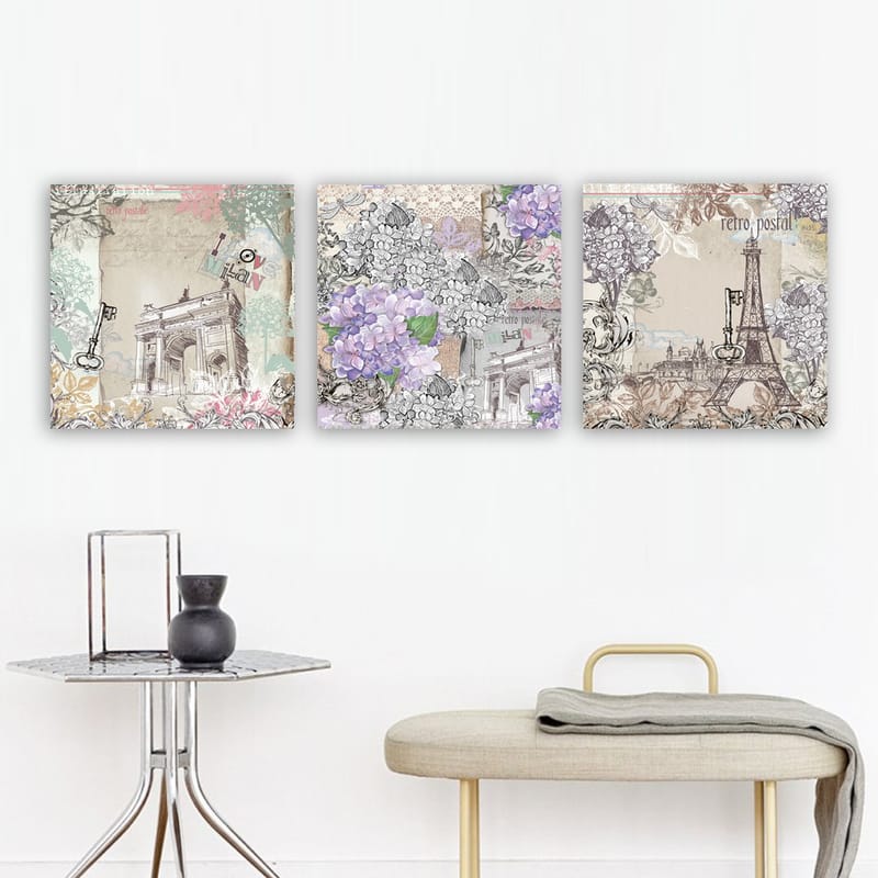 Dekorativ Canvasbilde 3-Deler 30x30 cm - Flerfarget - Interiør - Maleri & posters - Lerretsbilder