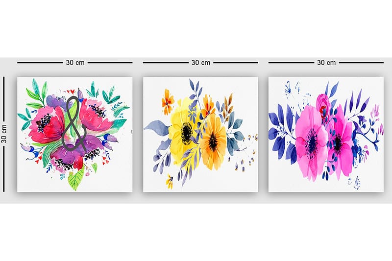 Dekorativ Canvasbilde 3-Deler 30x30 cm - Flerfarget - Interiør - Maleri & posters - Lerretsbilder