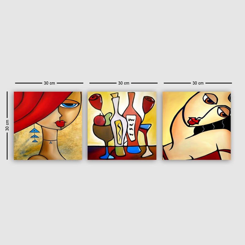 Dekorativ Canvasbilde 3-Deler 30x30 cm - Flerfarget - Interiør - Maleri & posters - Lerretsbilder