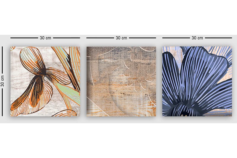 Dekorativ Canvasbilde 3-Deler 30x30 cm - Flerfarget - Interiør - Maleri & posters - Lerretsbilder