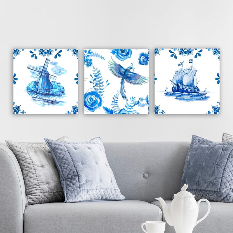 Dekorativ Canvasbilde 3-Deler 30x30 cm - Flerfarget - Interiør - Maleri & posters - Lerretsbilder