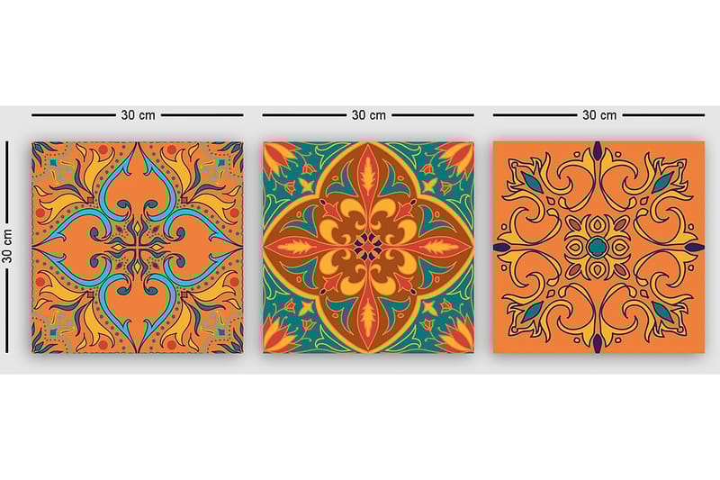 Dekorativ Canvasbilde 3-Deler 30x30 cm - Flerfarget - Interiør - Maleri & posters - Lerretsbilder