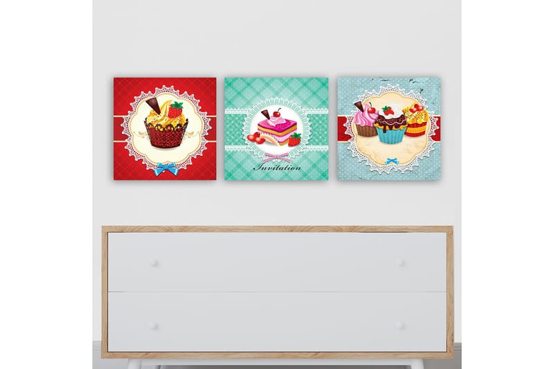 Dekorativ Canvasbilde 3-Deler 30x30 cm, Flerfarget