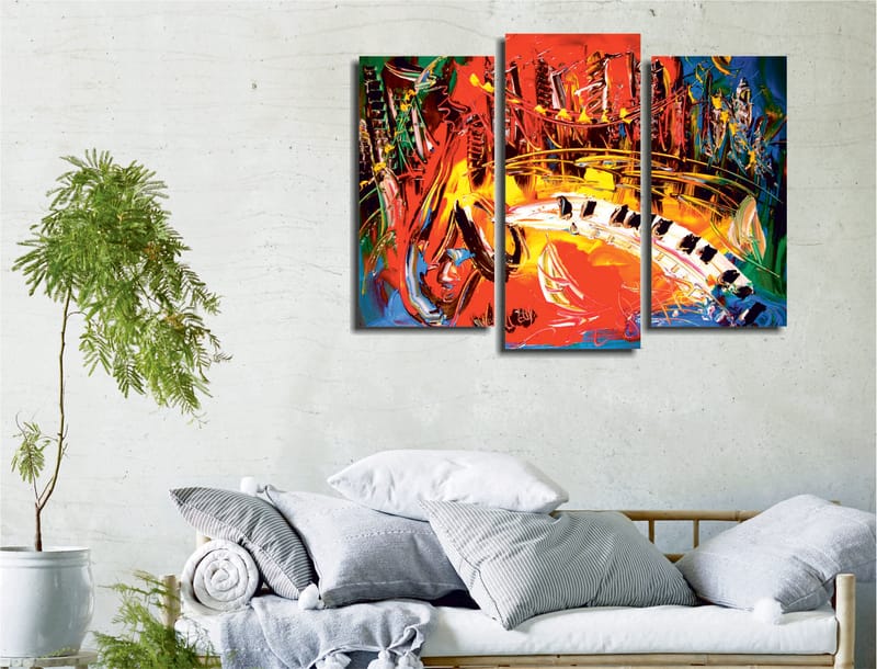 Dekorativ Canvasbilde 3-Deler 45x20 cm - Flerfarget - Interiør - Maleri & posters - Lerretsbilder