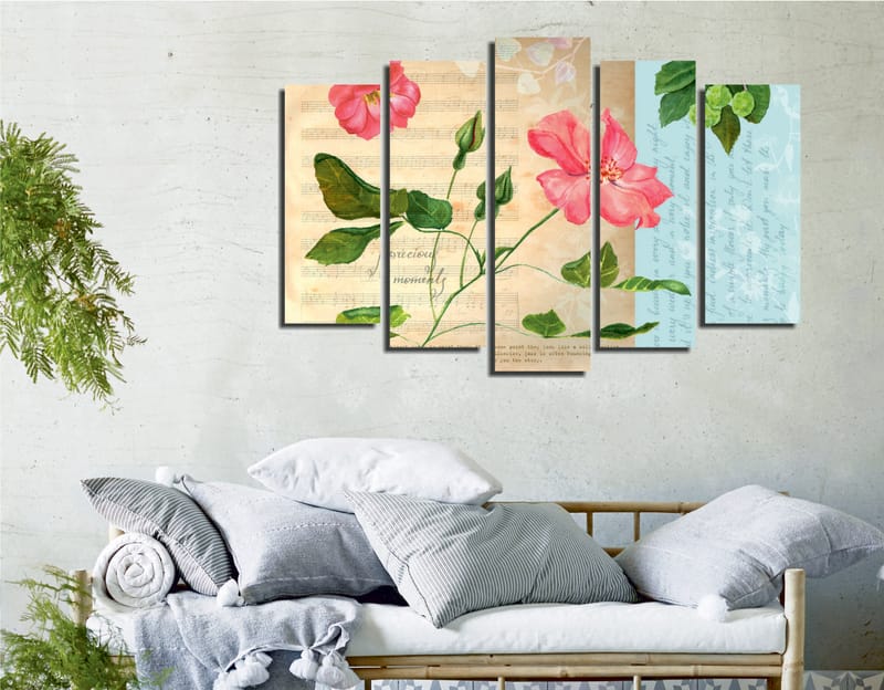 Dekorativ Canvasbilde 5-Deler 70x20 cm - Flerfarget - Interiør - Maleri & posters - Lerretsbilder