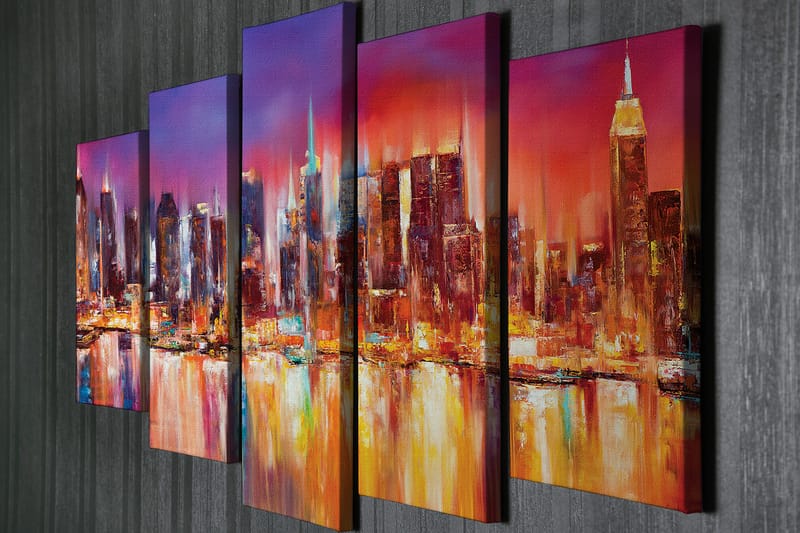 Dekorativ Canvasbilde 5-Deler 70x20 cm - Flerfarget - Interiør - Maleri & posters - Lerretsbilder