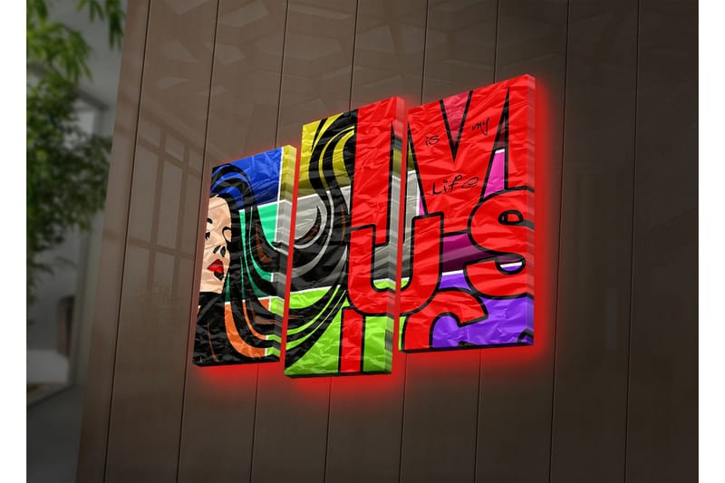 Dekorativ Canvasbilde LED-belysning 3 Deler - Flerfarget - Interiør - Maleri & posters - Lerretsbilder