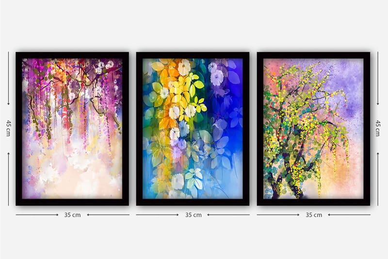 Dekorativ InnRammemet maling 3-Deler 35x45 cm - Flerfarget - Interiør - Maleri & posters - Lerretsbilder