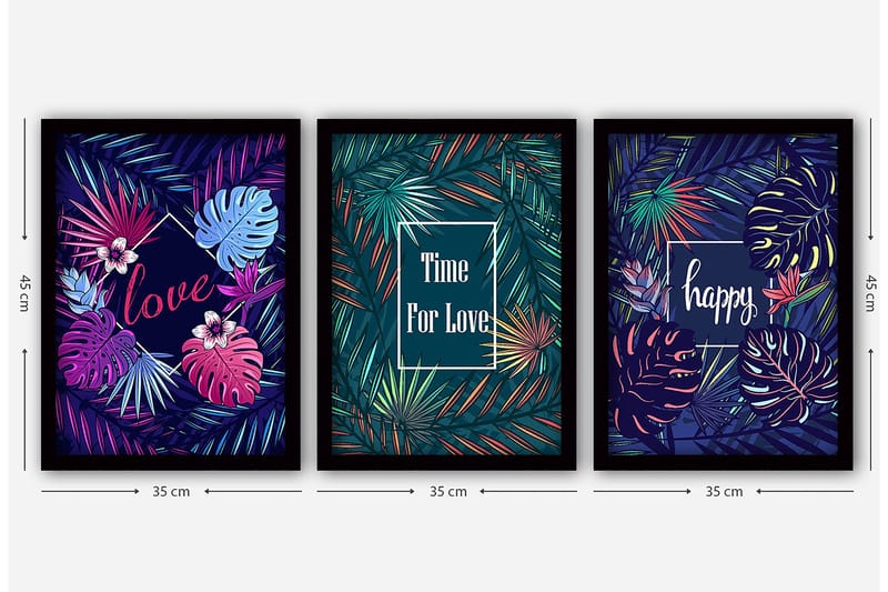 Dekorativ InnRammemet maling 3-Deler 35x45 cm - Flerfarget - Interiør - Maleri & posters - Lerretsbilder