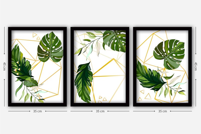 Dekorativ InnRammemet maling 3-Deler 35x45 cm - Flerfarget - Interiør - Maleri & posters - Lerretsbilder