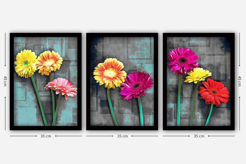 Dekorativ InnRammemet maling 3-Deler 35x45 cm - Flerfarget - Interiør - Maleri & posters - Lerretsbilder