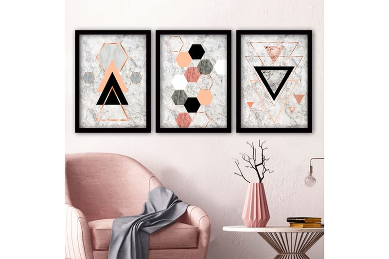 Dekorativ InnRammemet maling 3-Deler 35x45 cm - Flerfarget - Interiør - Maleri & posters - Lerretsbilder