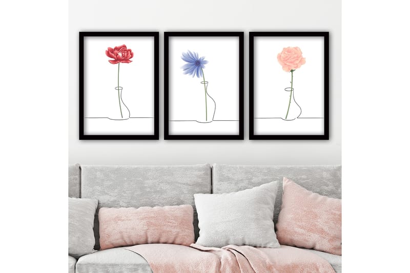 Dekorativ InnRammemet maling 3-Deler 35x45 cm - Flerfarget - Interiør - Maleri & posters - Lerretsbilder