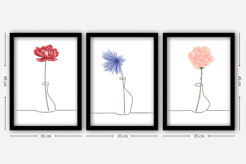 Dekorativ InnRammemet maling 3-Deler 35x45 cm - Flerfarget - Interiør - Maleri & posters - Lerretsbilder