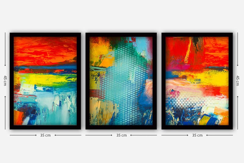 Dekorativ InnRammemet maling 3-Deler 35x45 cm - Flerfarget - Interiør - Maleri & posters - Lerretsbilder