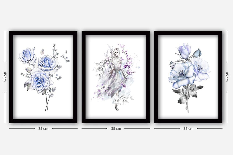 Dekorativ InnRammemet maling 3-Deler 35x45 cm - Flerfarget - Interiør - Maleri & posters - Lerretsbilder