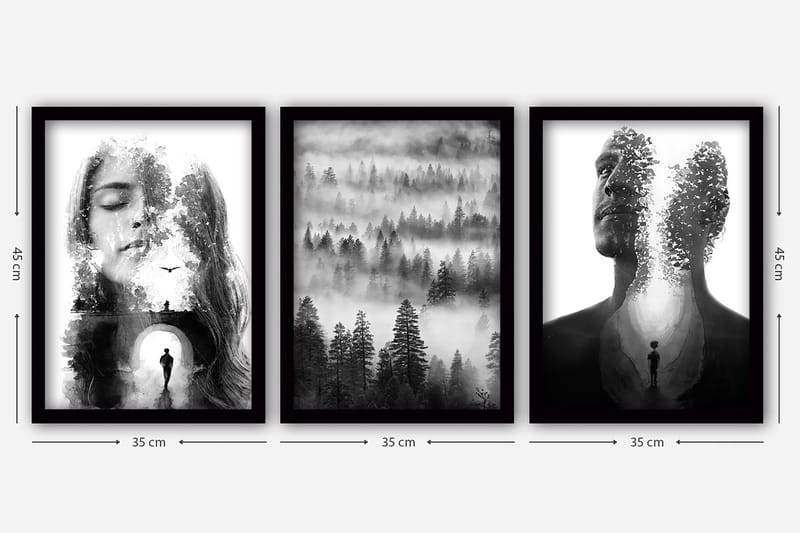 Dekorativ InnRammemet maling 3-Deler 35x45 cm - Flerfarget - Interiør - Maleri & posters - Lerretsbilder