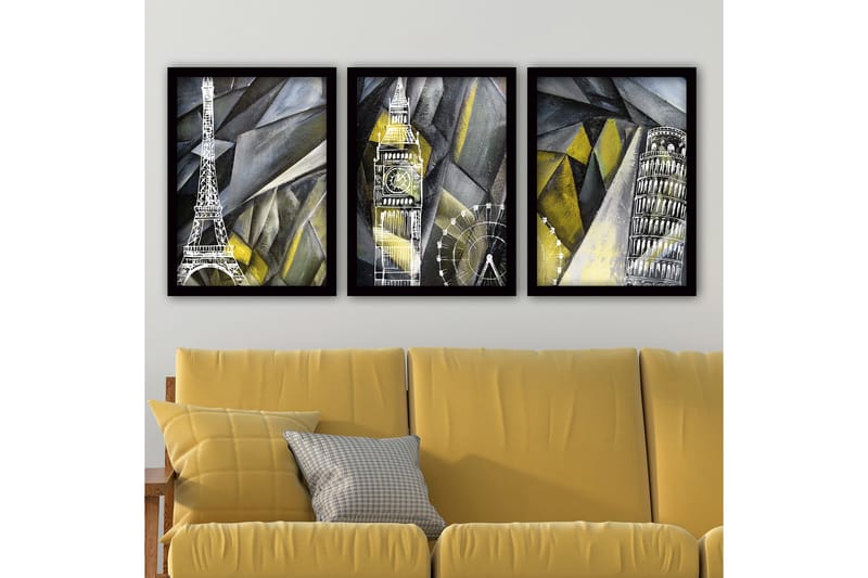 Dekorativ InnRammemet maling 3-Deler 35x45 cm - Flerfarget - Interiør - Maleri & posters - Lerretsbilder