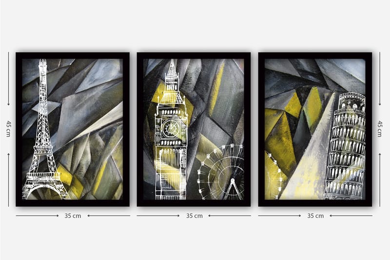 Dekorativ InnRammemet maling 3-Deler 35x45 cm - Flerfarget - Interiør - Maleri & posters - Lerretsbilder
