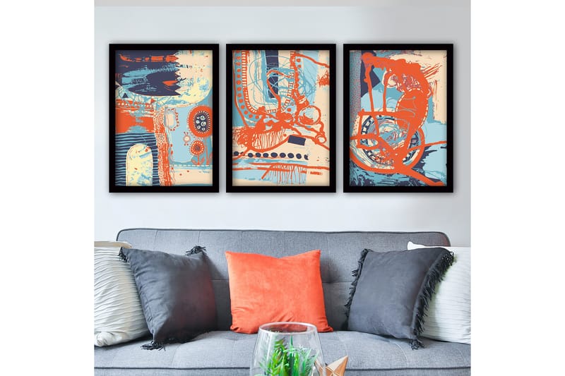 Dekorativ InnRammemet maling 3-Deler 35x45 cm - Flerfarget - Interiør - Maleri & posters - Lerretsbilder