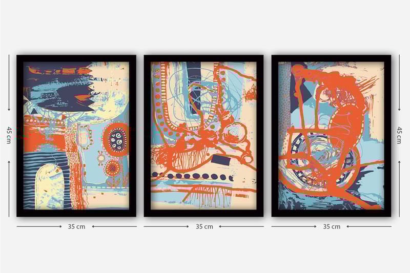 Dekorativ InnRammemet maling 3-Deler 35x45 cm - Flerfarget - Interiør - Maleri & posters - Lerretsbilder