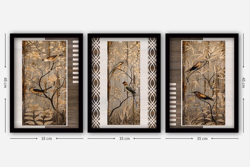Dekorativ InnRammemet maling 3-Deler 35x45 cm - Flerfarget - Interiør - Maleri & posters - Lerretsbilder