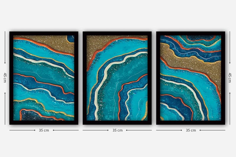 Dekorativ InnRammemet maling 3-Deler 35x45 cm - Flerfarget - Interiør - Maleri & posters - Lerretsbilder