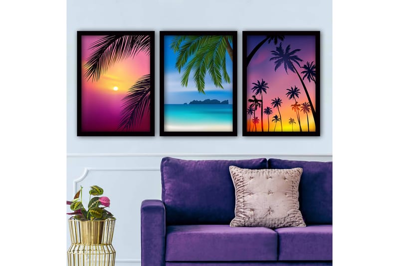 Dekorativ InnRammemet maling 3-Deler 35x45 cm - Flerfarget - Interiør - Maleri & posters - Lerretsbilder