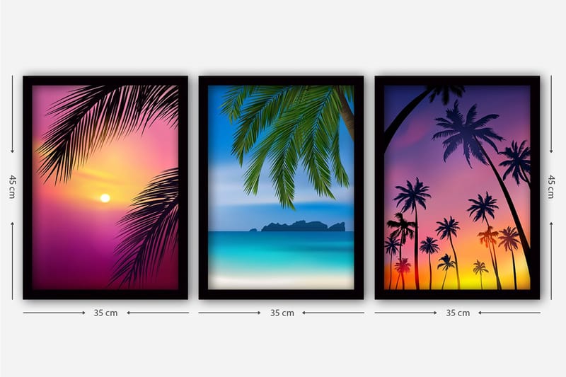 Dekorativ InnRammemet maling 3-Deler 35x45 cm - Flerfarget - Interiør - Maleri & posters - Lerretsbilder