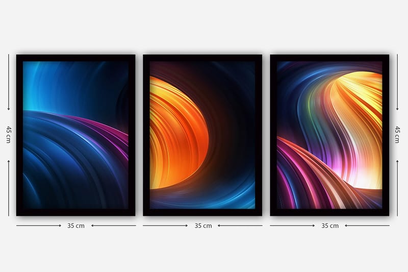 Dekorativ InnRammemet maling 3-Deler 35x45 cm - Flerfarget - Interiør - Maleri & posters - Lerretsbilder