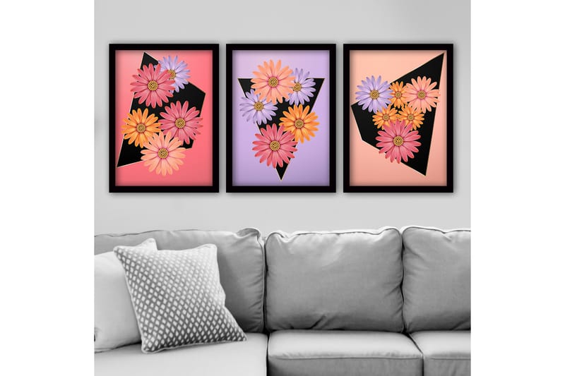 Dekorativ InnRammemet maling 3-Deler 35x45 cm - Flerfarget - Interiør - Maleri & posters - Lerretsbilder