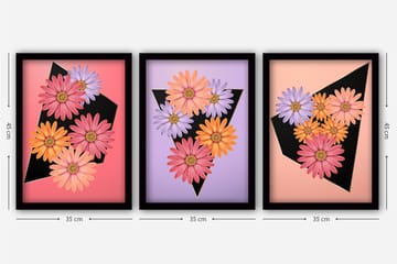 Dekorativ InnRammemet maling 3-Deler 35x45 cm - Flerfarget - Interiør - Maleri & posters - Lerretsbilder