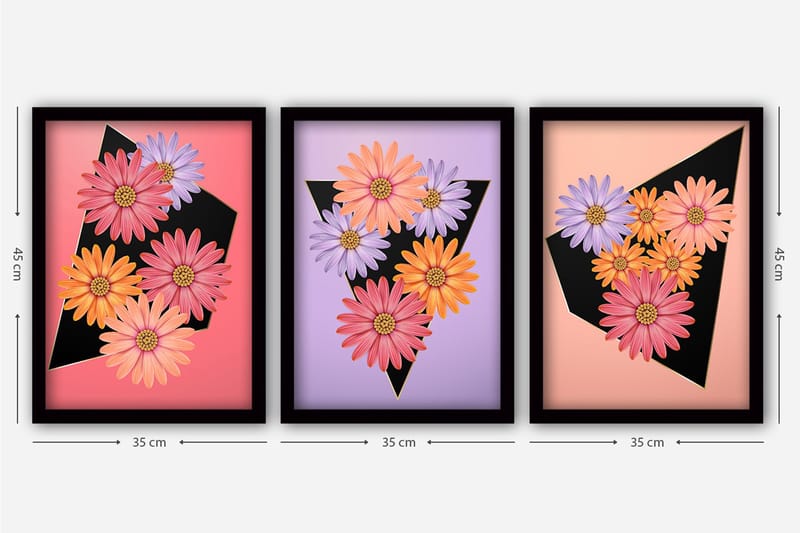 Dekorativ InnRammemet maling 3-Deler 35x45 cm - Flerfarget - Interiør - Maleri & posters - Lerretsbilder