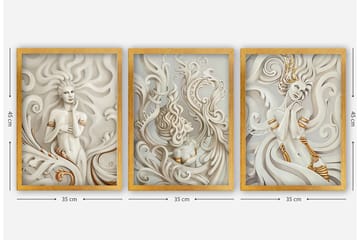 Dekorativ InnRammemet maling 3-Deler 35x45 cm - Flerfarget - Interiør - Maleri & posters - Lerretsbilder