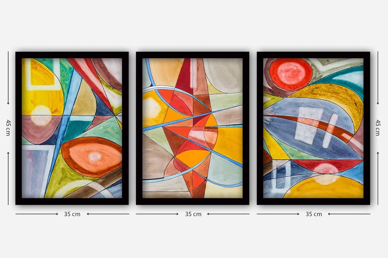 Dekorativ InnRammemet maling 3-Deler 35x45 cm - Flerfarget - Interiør - Maleri & posters - Lerretsbilder