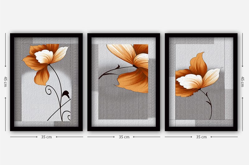Dekorativ InnRammemet maling 3-Deler 35x45 cm - Flerfarget - Interiør - Maleri & posters - Lerretsbilder