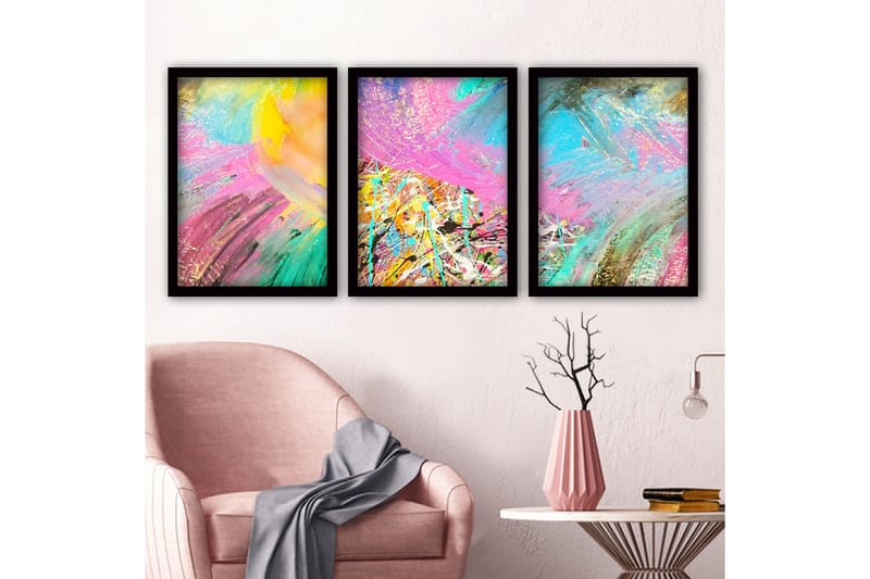 Dekorativ InnRammemet maling 3-Deler 35x45 cm - Flerfarget - Interiør - Maleri & posters - Lerretsbilder