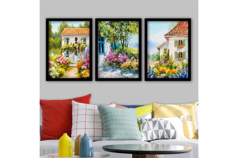 Dekorativ InnRammemet maling 3-Deler 35x45 cm - Flerfarget - Interiør - Maleri & posters - Lerretsbilder