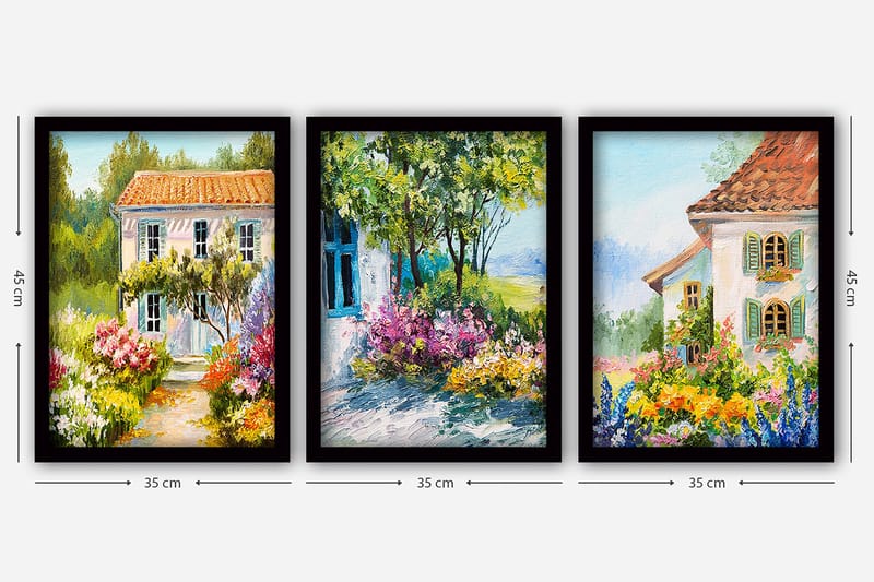 Dekorativ InnRammemet maling 3-Deler 35x45 cm - Flerfarget - Interiør - Maleri & posters - Lerretsbilder
