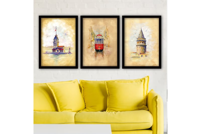 Dekorativ InnRammemet maling 3-Deler 35x45 cm - Flerfarget - Interiør - Maleri & posters - Lerretsbilder