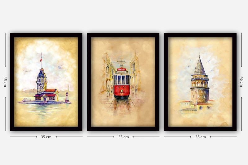 Dekorativ InnRammemet maling 3-Deler 35x45 cm - Flerfarget - Interiør - Maleri & posters - Lerretsbilder