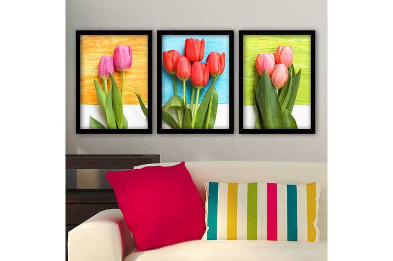 Dekorativ InnRammemet maling 3-Deler 35x45 cm - Flerfarget - Interiør - Maleri & posters - Lerretsbilder