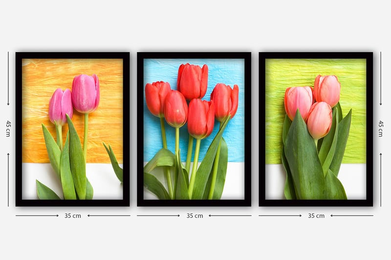 Dekorativ InnRammemet maling 3-Deler 35x45 cm - Flerfarget - Interiør - Maleri & posters - Lerretsbilder