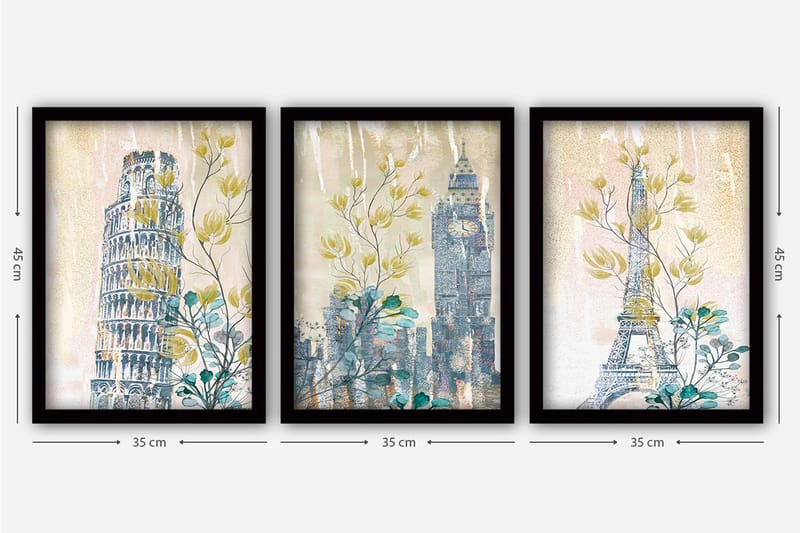 Dekorativ InnRammemet maling 3-Deler 35x45 cm - Flerfarget - Interiør - Maleri & posters - Lerretsbilder