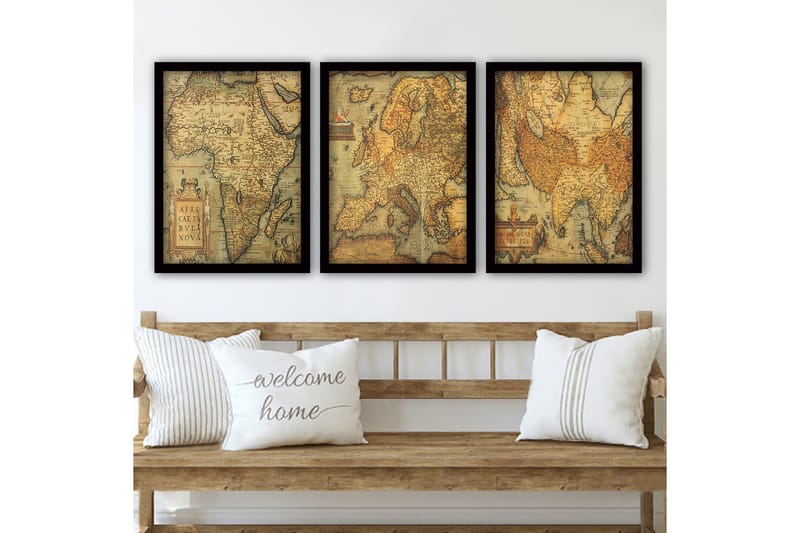 Dekorativ InnRammemet maling 3-Deler 35x45 cm - Flerfarget - Interiør - Maleri & posters - Lerretsbilder