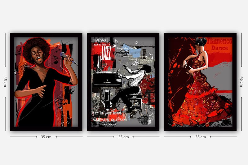 Dekorativ InnRammemet maling 3-Deler 35x45 cm - Flerfarget - Interiør - Maleri & posters - Lerretsbilder