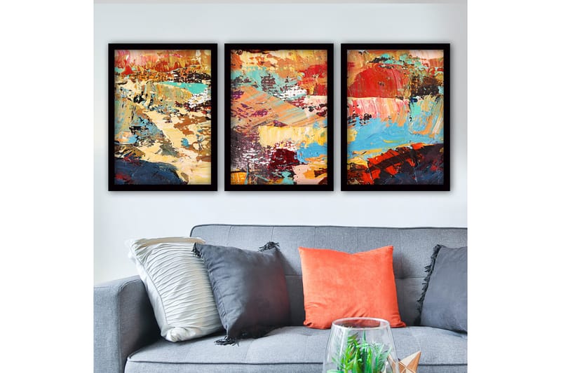Dekorativ InnRammemet maling 3-Deler 35x45 cm - Flerfarget - Interiør - Maleri & posters - Lerretsbilder