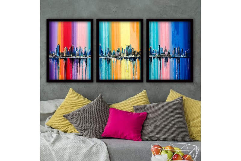 Dekorativ InnRammemet maling 3-Deler 35x45 cm - Flerfarget - Interiør - Maleri & posters - Lerretsbilder