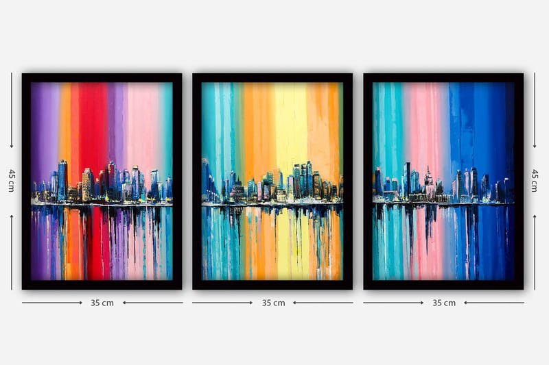 Dekorativ InnRammemet maling 3-Deler 35x45 cm - Flerfarget - Interiør - Maleri & posters - Lerretsbilder